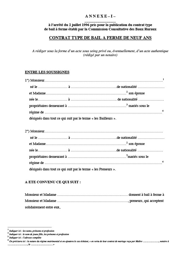 Contrat-type de bail à ferme de neuf ans – Union Bourguignonne des ...